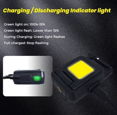 2-Sided Cob Keychain Work Light Rechargeable Foldable W/Bottle Opener