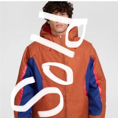Nike Colorblock Hooded Puffer Jacket Orange Blue Red Men's M Embroidered