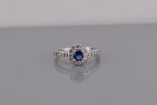 Sterling Silver Blue Solitaire Halo Accented Band Ring 925 Sz: 7