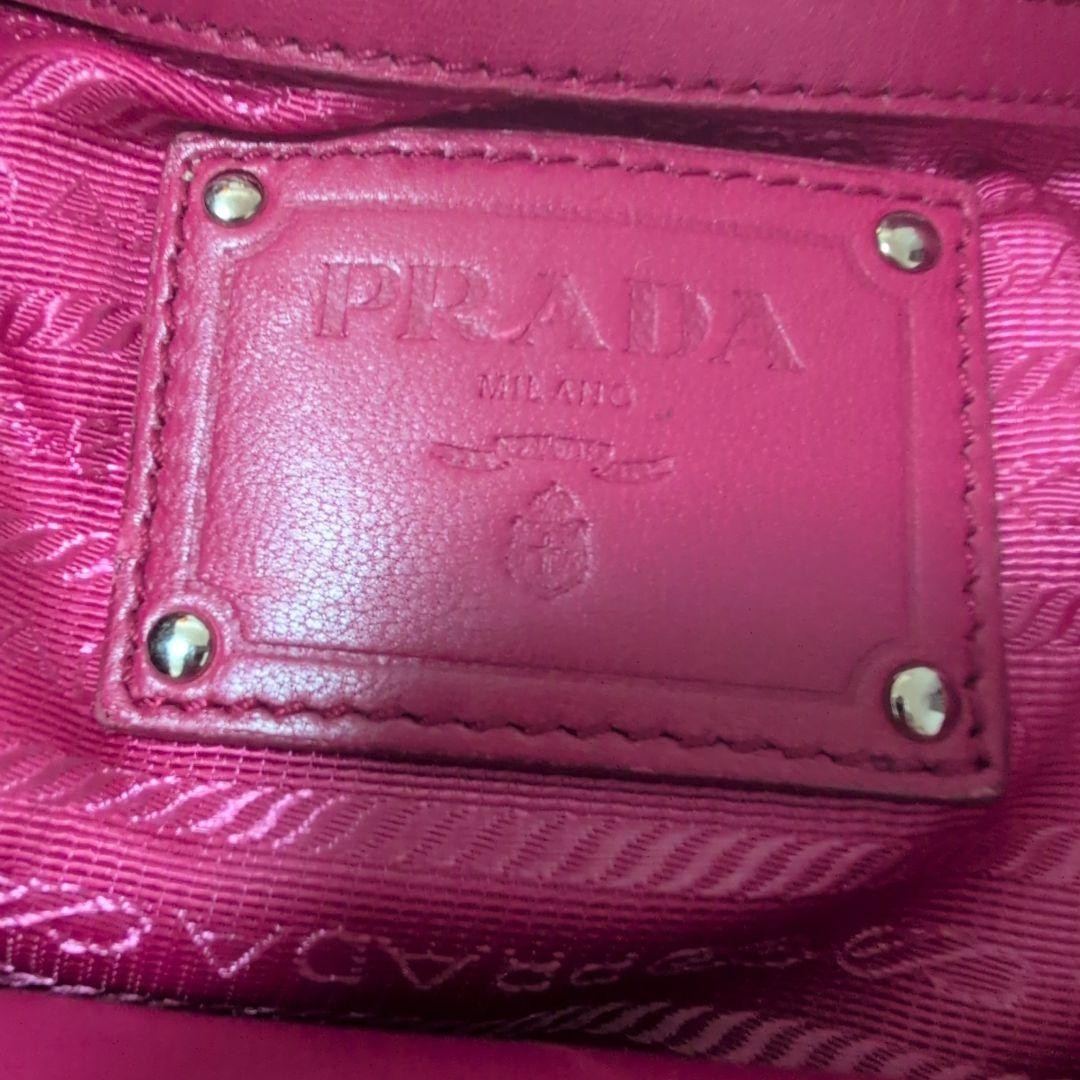PRADA Crimson Pink Leather Shoulder Bag Striped Design Japan F/S