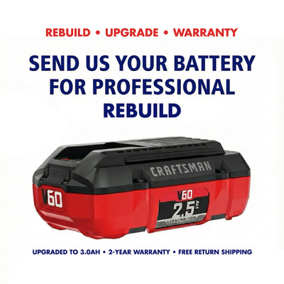 REPAIR SERVICE: Craftsman V60 Battery Rebuild (CMCB6025) - Upgrade to 3.0 AH