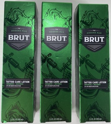BRUT Tattoo Care Lotion Enhances & Restores 24 HR Moisturize 3.5 OZ -3 Tubes