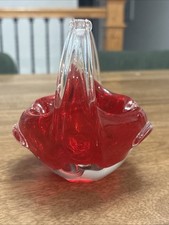 Murano Art Glass Hand Blown Sommerso Basket Joined Handles Submerged Ruby Red