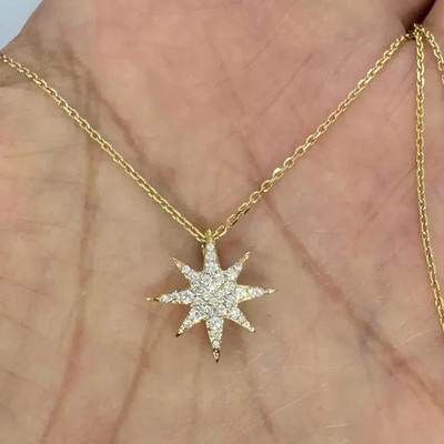 #ad #ad 0.19Ct Round Cut Moissanite Starburst North Star Pendant 14K Yellow Gold Plated $128.99