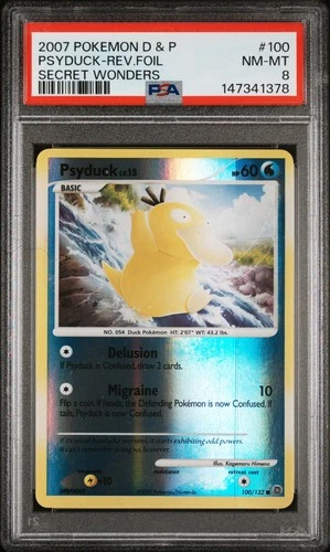 2007 POKEMON DIAMOND & PEARL SECRET WONDERS #100 PSYDUCK-REVERSE FOIL PSA 8