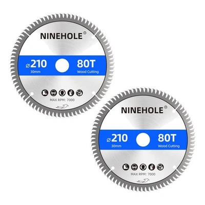NINEHOLE Kreissägeblatt, Sägeblatt, Holzschnitt 2 Stück 210mm für verschiedene Materia...