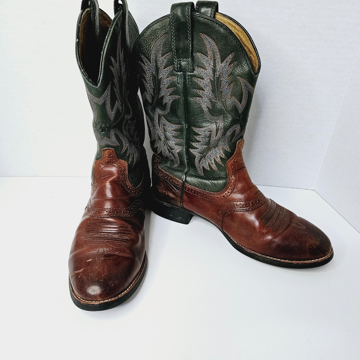 Ariat Cowboy Mens Brown Black Leather Round Toe Western Boots - Main Image