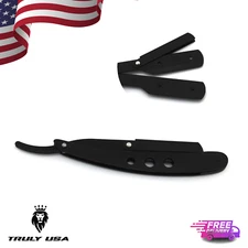 Black Premium Straight Cut Throat Shaving Razor Stainless Steel Free Shipping