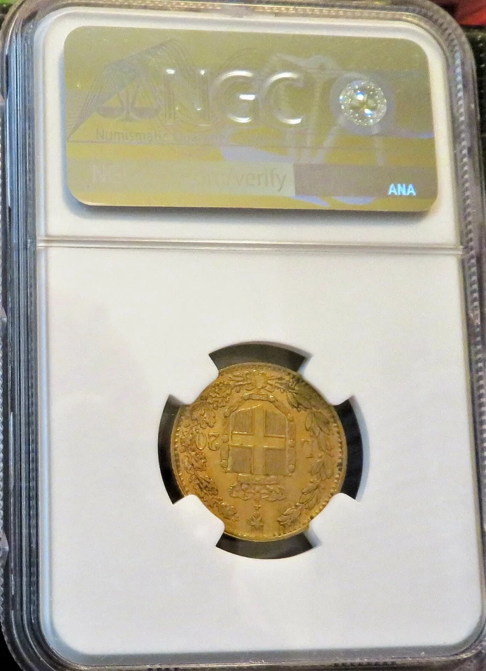 1882R Italy Gold 20 Lire NGC AU58 * FREE Shipping * - Image 4 of 4