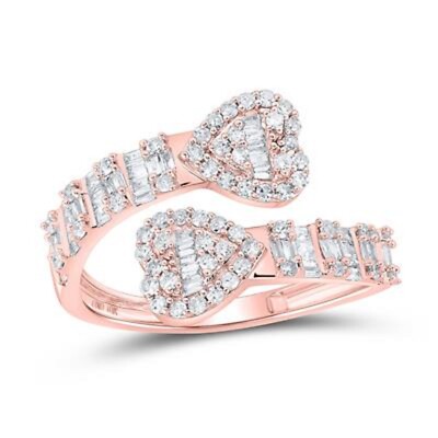 10K ROSE GOLD BAGUETTE DIAMOND CUFF BYPASS HEART RING 5/8 CTTW