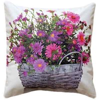 Kissenbezug Weidenkorb Blumen Astern Fotodruck Landhaus Deko Polyester 40X40 Cm