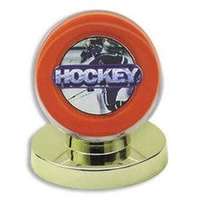 1 DELUXE GOLD BASE HOCKEY PUCK DISPLAY CASE HOLDER