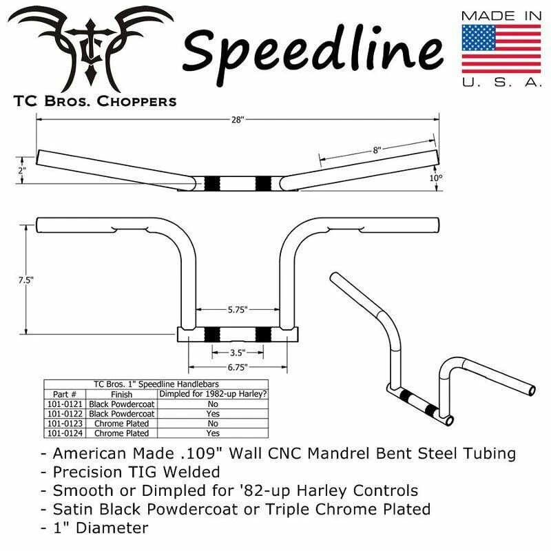Manillar Speedline TC Bros EE. UU. cromado con hoyuelos Harley SPORTY 101-1024 Foto 2 de 4