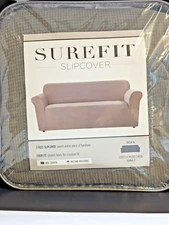 SureFit Sofa Slipcover 1 Piece Form Fit Stretch Box Cushion Micro Check Gray