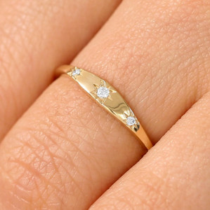 Authentic Women's 3 Star Design Three Stone Set Gold plated Pure 935 Argentium Silver Ring