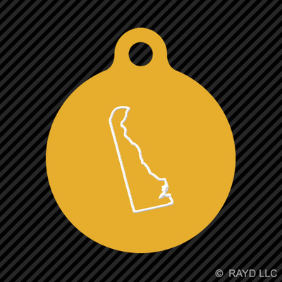 Delaware Outline Keychain Round with Tab dog engraved many colors DE