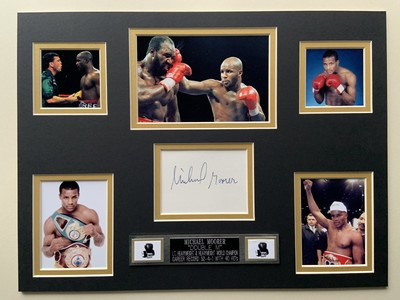 Boxen Michael Moorer signiert 16'' x 12'' doppelt montiert Display