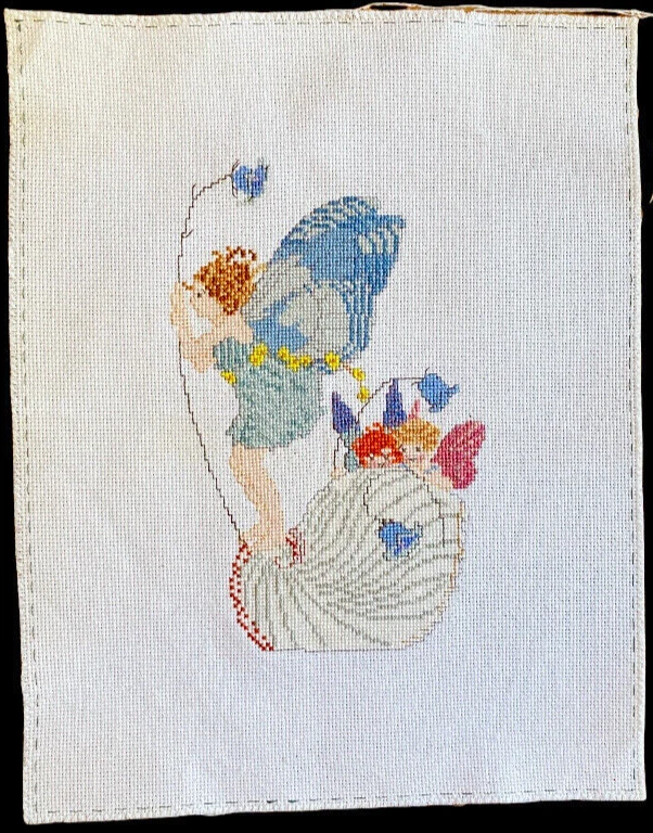 Fairies & Bluebells Needlepoint  Partially Worked t On Aida Cloth  29.5 x 23cm - Image 4 of 4