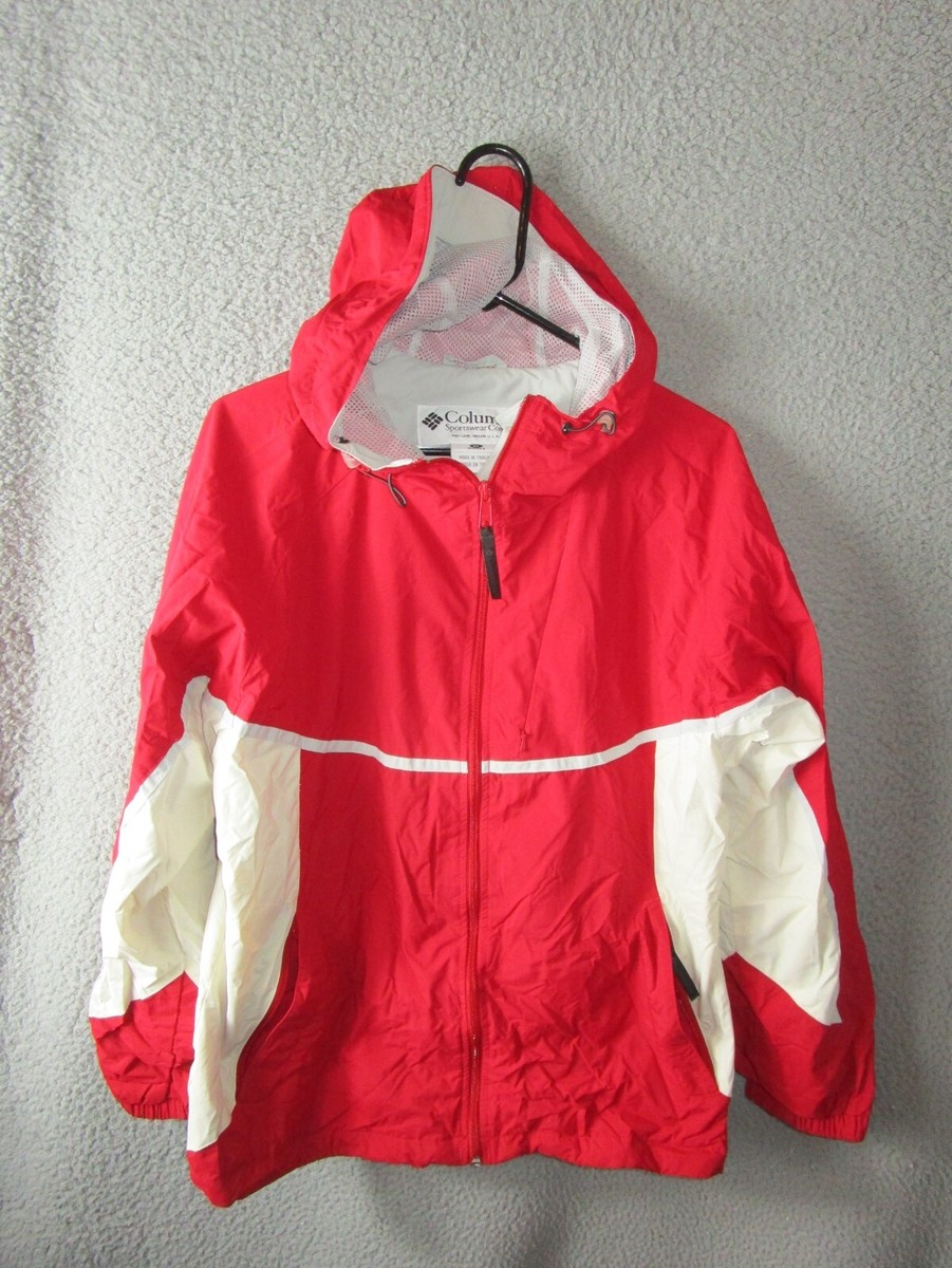 COLUMBIA WOMEN'S HOODIE WINTER SKI JACKET RED WHITE XL USED NYLON