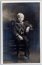 Postcard RPPC Young Blond Boy In Sailor Uniform Studio Photo R83