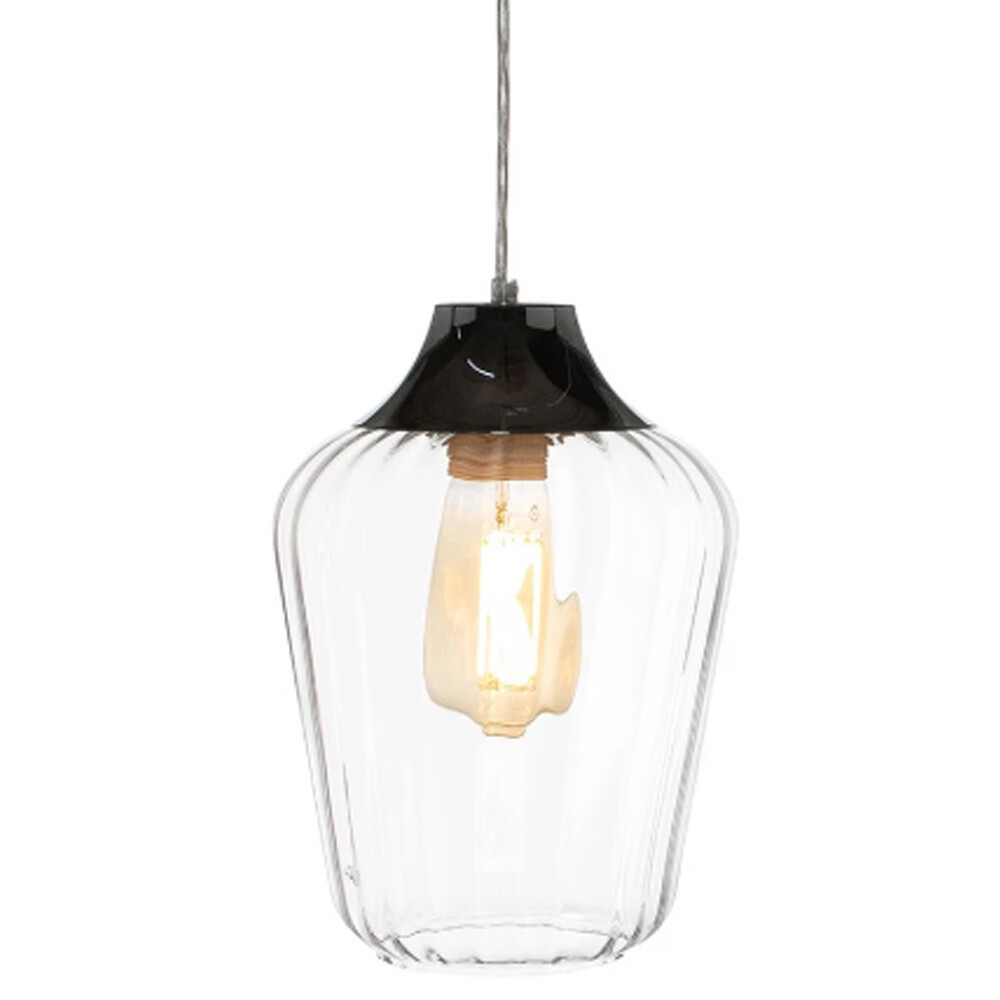 Litecraft Light Shade 20cm Ribbed Glass Easy Fit Lampshade - Chrome Clearance
