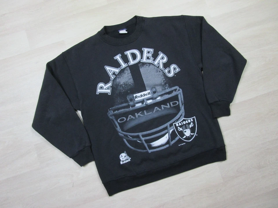 Sudadera De Colección Oakland Raiders Para Hombres (L) Negra Cuello Redondo Riddell Casco Grande Foto 2 de 4