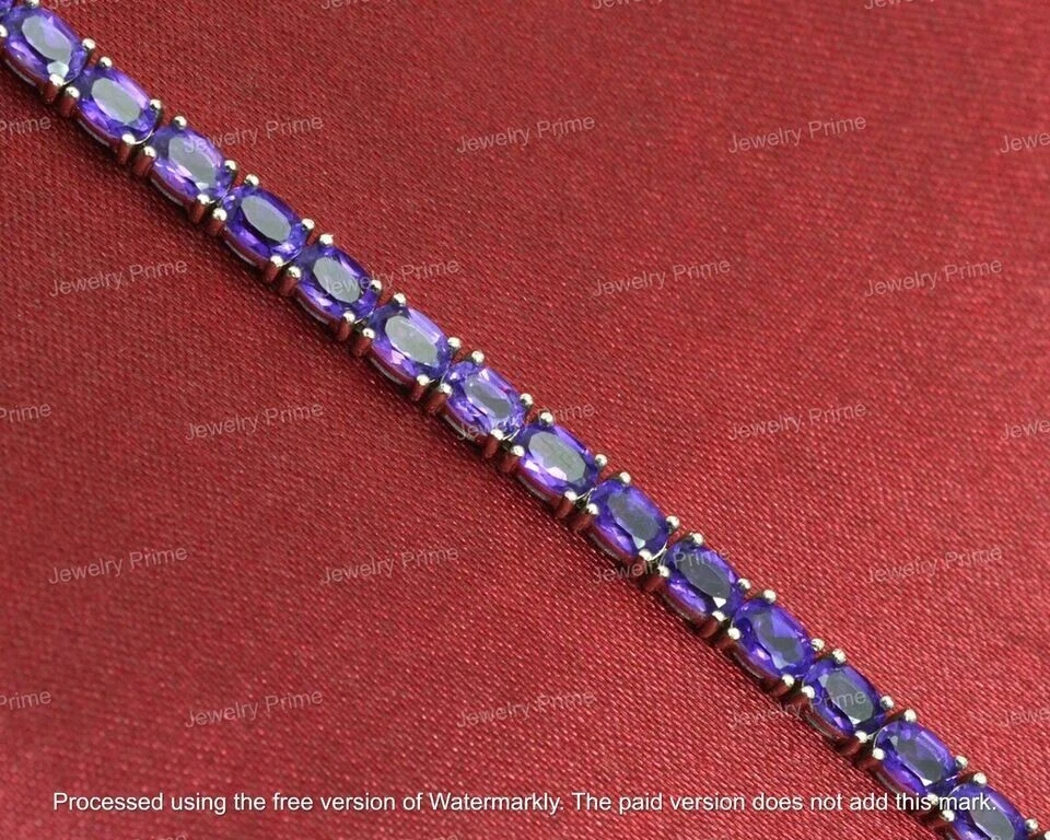 20Ct Oval Cut Amethyst Diamond Women's Tennis Bracelet 14k White Gold Finish 7" - Image 4 of 4