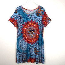 KORSIS  Shift Dress 1X 2X Midi Multicolor Geometric See Measurements Fits Small
