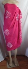 -Bright Pink White Sun Batik Sarong Wrap Fringe Edge Rayon