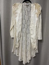 Vtg Speed Fashion 1970s Ivory Weeding Embellished Lace Jacket Sequin Beads USA