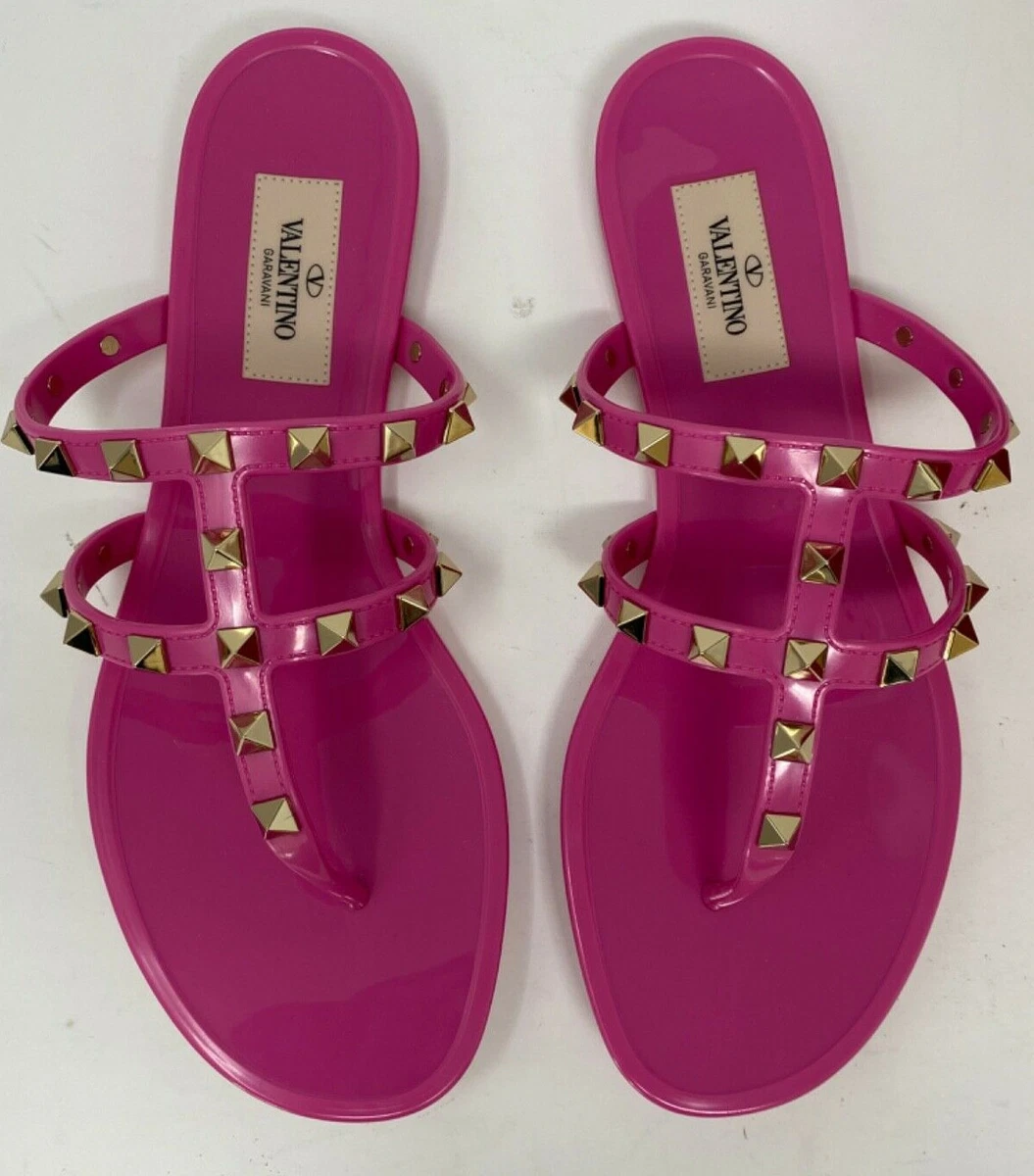 VALENTINO GARAVANI Rockstud Jelly Rubber PVC Thong Sandals Pink US 7 EU 37 450
