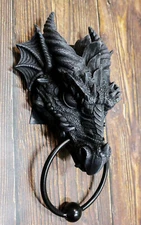 Ancient Medieval Fantasy Horned Dragon Head Door Knocker Resin Dragon Home Decor