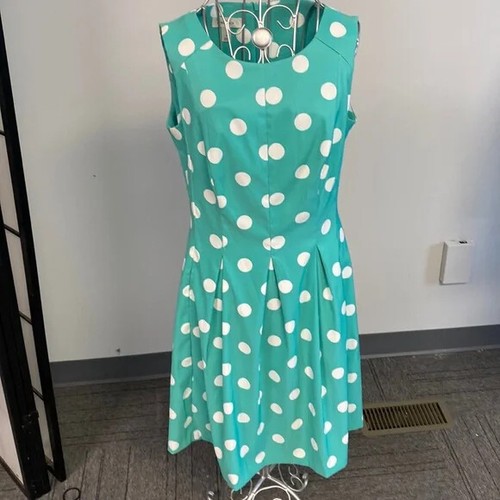 Dress barn size 8 Teal u0026 White polka dot dress knee length | eBay