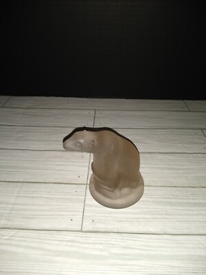 Vintage Summit Vaseline Art Glass Frosted Satin Hand Press Polar Bear Figurine