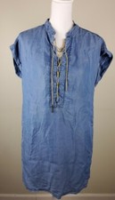 Michael Kors Women’s Lightweight Denim Gold Chain Lace Up Tunic Dress Size S
