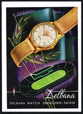 1950s Vintage Delbana Watch Football Soccer Sport Mid Century Color Art Print Ad