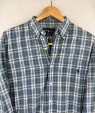 Polo Ralph Lauren Blaire Green Blue Plaid L/S Shirt Button Up 100% Cotton Large