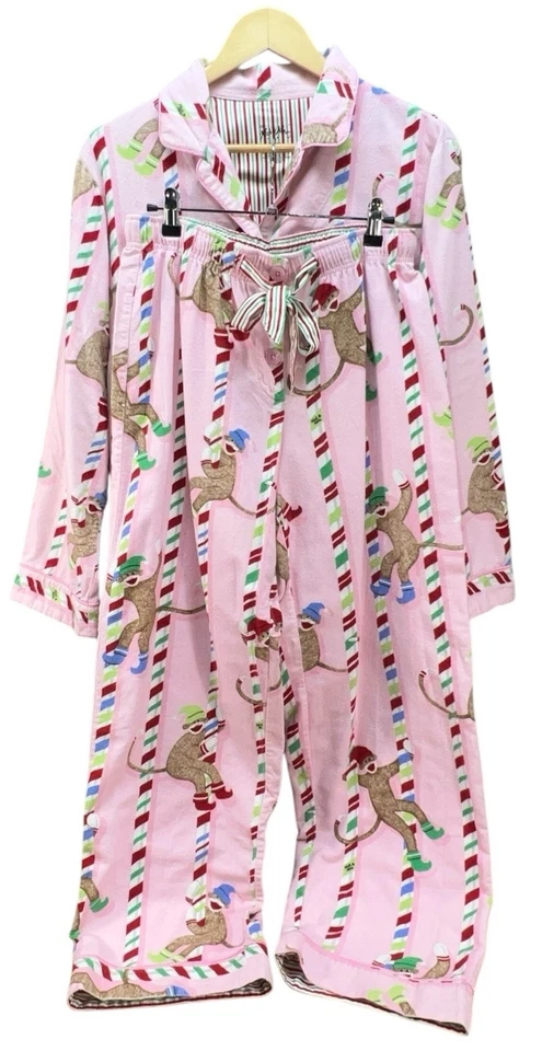 Nick & Nora Women’s 2 Piece Christmas Flannel Pajamas Sock  Monkey Size N Lounge - Image 2 of 4