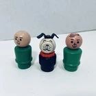 Vtg Fisher Price Little People Wooden Fido Dog Red Collar & Green Figure Toys