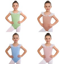 Girls Dancewear Mesh Ruffles Bodysuit Ballet Leotard Pageant Costume Training