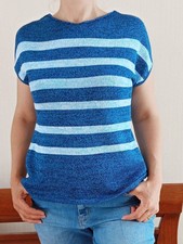 hand knitted cotton blue women t shirt medium