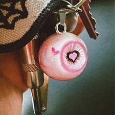 Pink Heart Eye Ball Keychain Key Ring Horror Red Eye Demon Blood Shot Bloodshot