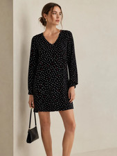 Mango Women's Polka Dots Dress V-Neck Shift Black Red Long Sleeve Size Small