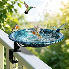 TIANCENTRAL H 11.5" Deck Mounted Bird Bath Blueblack Detachable Bowl Garden ...