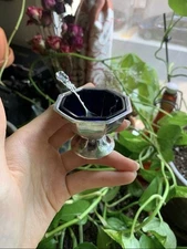 Antique Circa 1890-1920 Salt Cellar With Cobalt Blue Glass