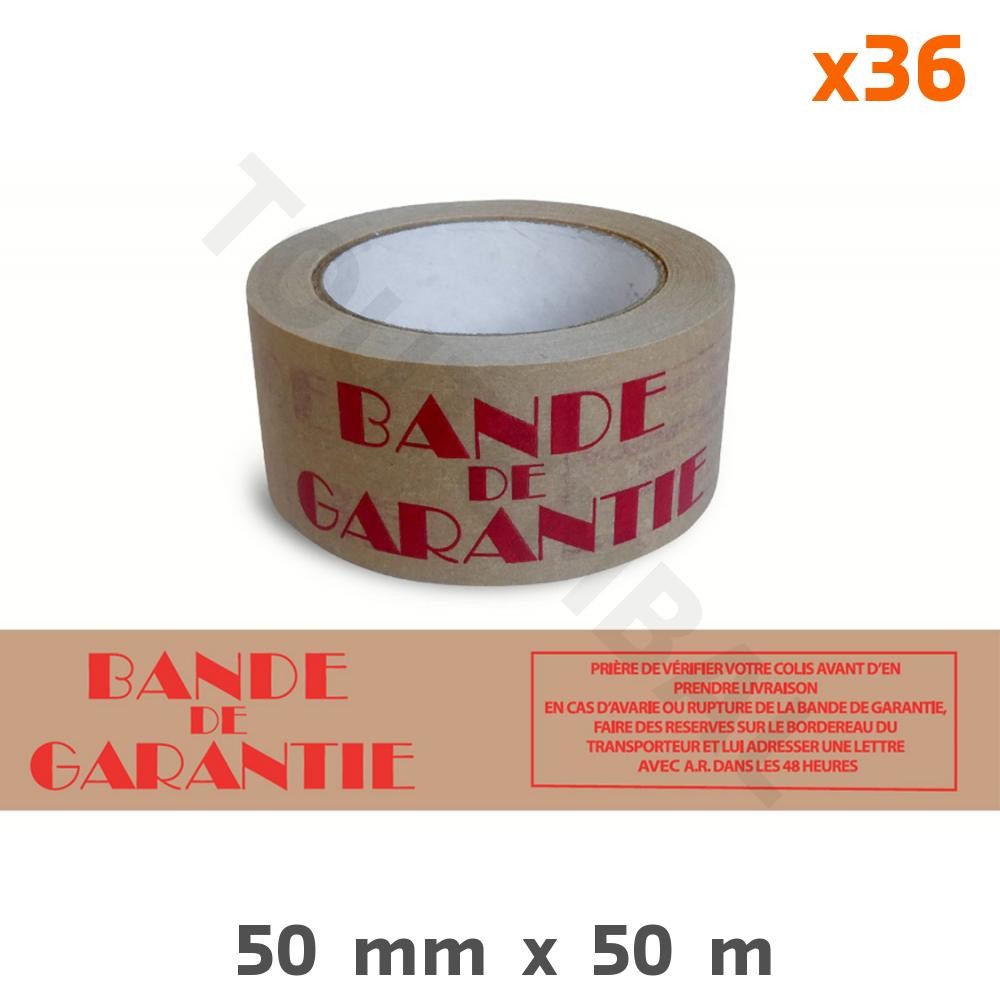 Bande de garantie kraft 50 mm indéchirable et adhésif haute sécurité lot de 36