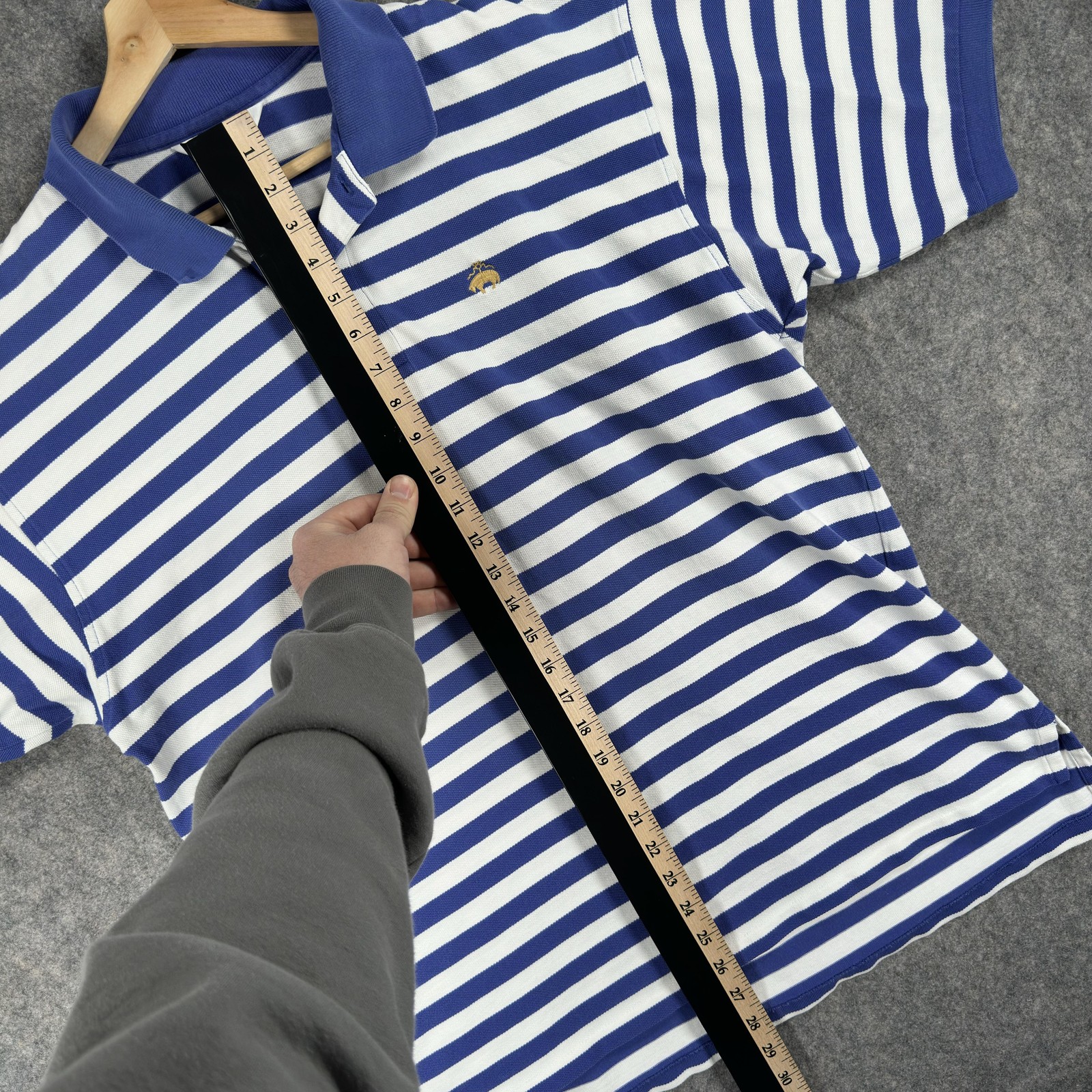 Brooks Brothers Polo Shirt Mens Large Blue White Stripe Golden Fleece Cotton thumbnail 8