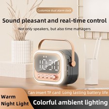 Digital Alarm Clock FM Radio Mirror LED Wireless Bluetooth Speaker Rechargeable