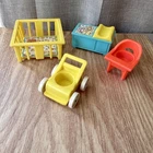 4pc Vintage Fisher Price Little People Baby Nursery Furniture Set Play Pen 1972