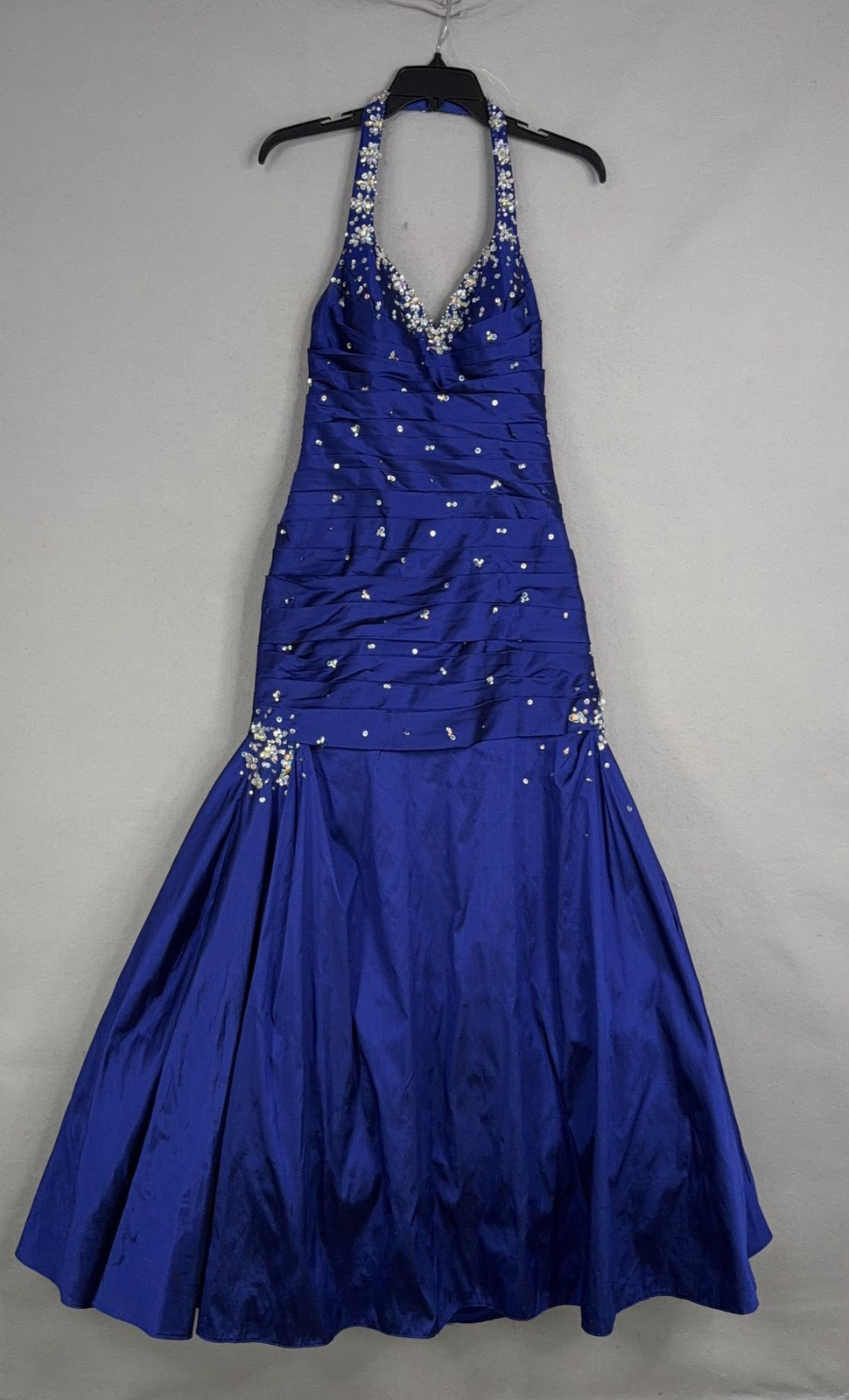 Morilee Dress Juniors 9/10 Blue Beaded Sequin Halter Mermaid Long Prom Gown
